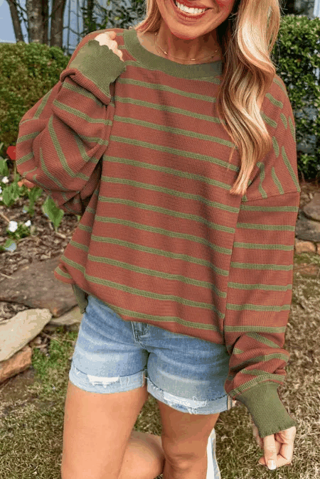 Striped Round Neck Long Sleeve Sweater