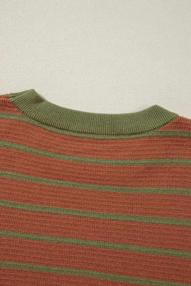 Striped Round Neck Long Sleeve Sweater