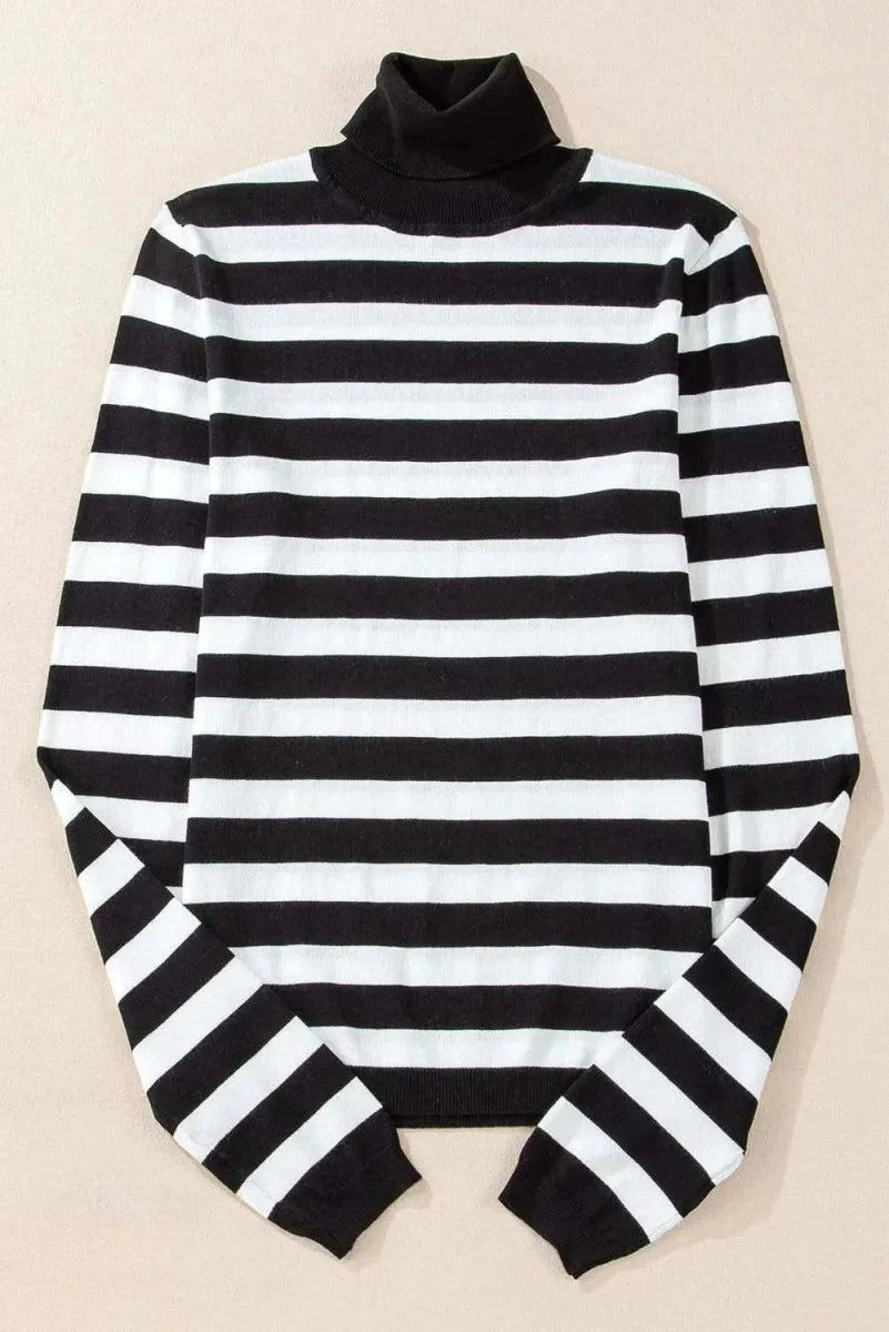 Striped Turtleneck Long Sleeve Knit Top