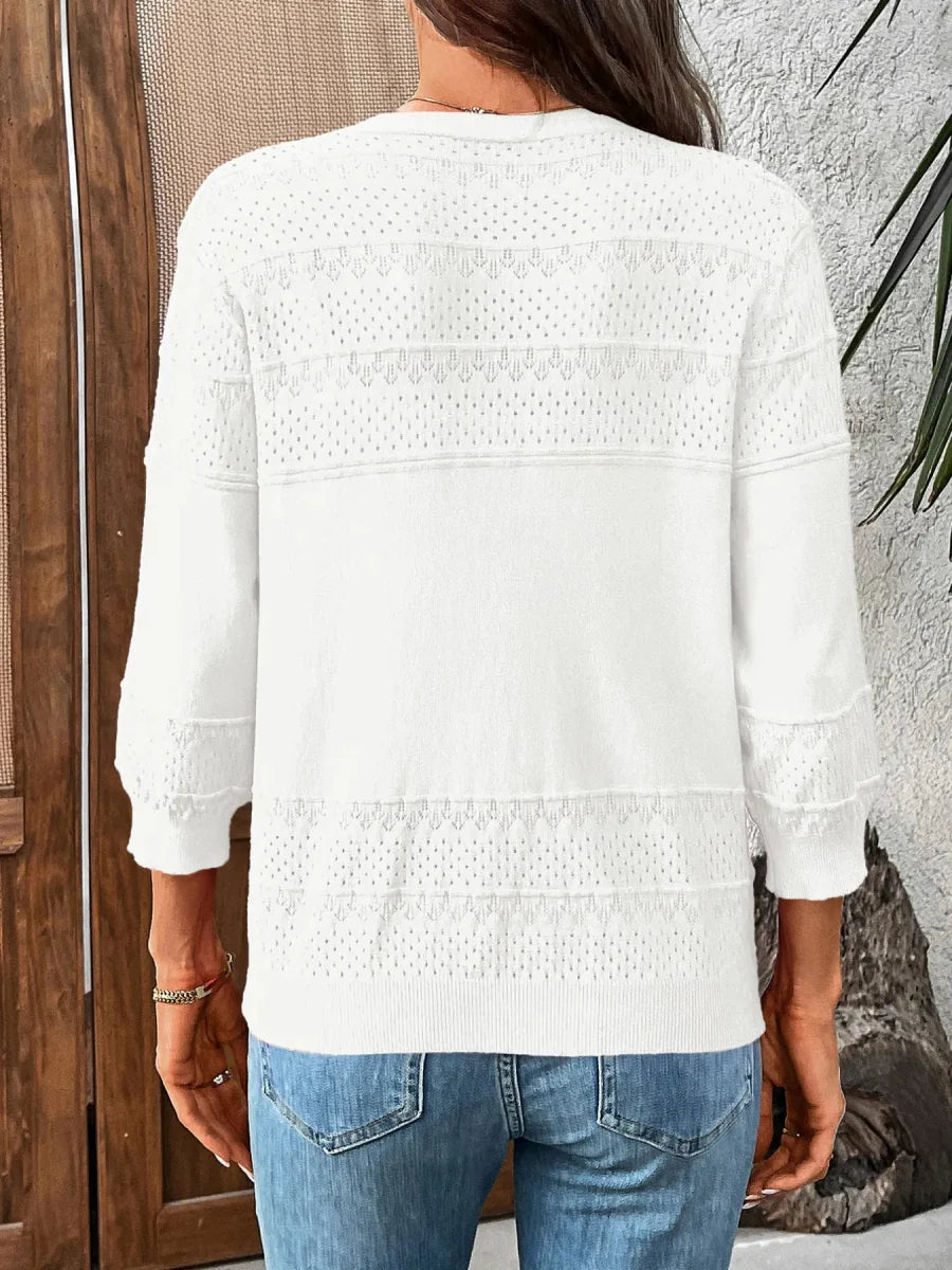 Textured Button-Front Cardigan with 3/4 Sleeves