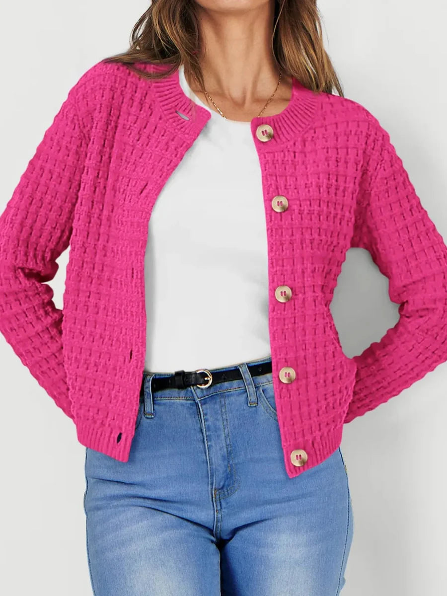 Textured Knit Button-Front Cardigan