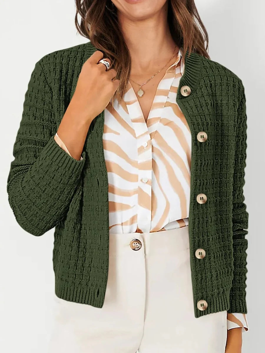 Textured Knit Button-Front Cardigan