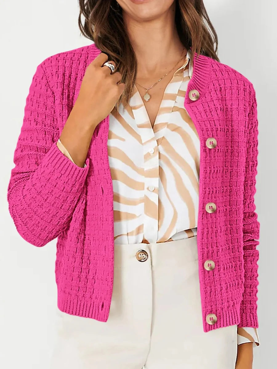 Textured Knit Button-Front Cardigan