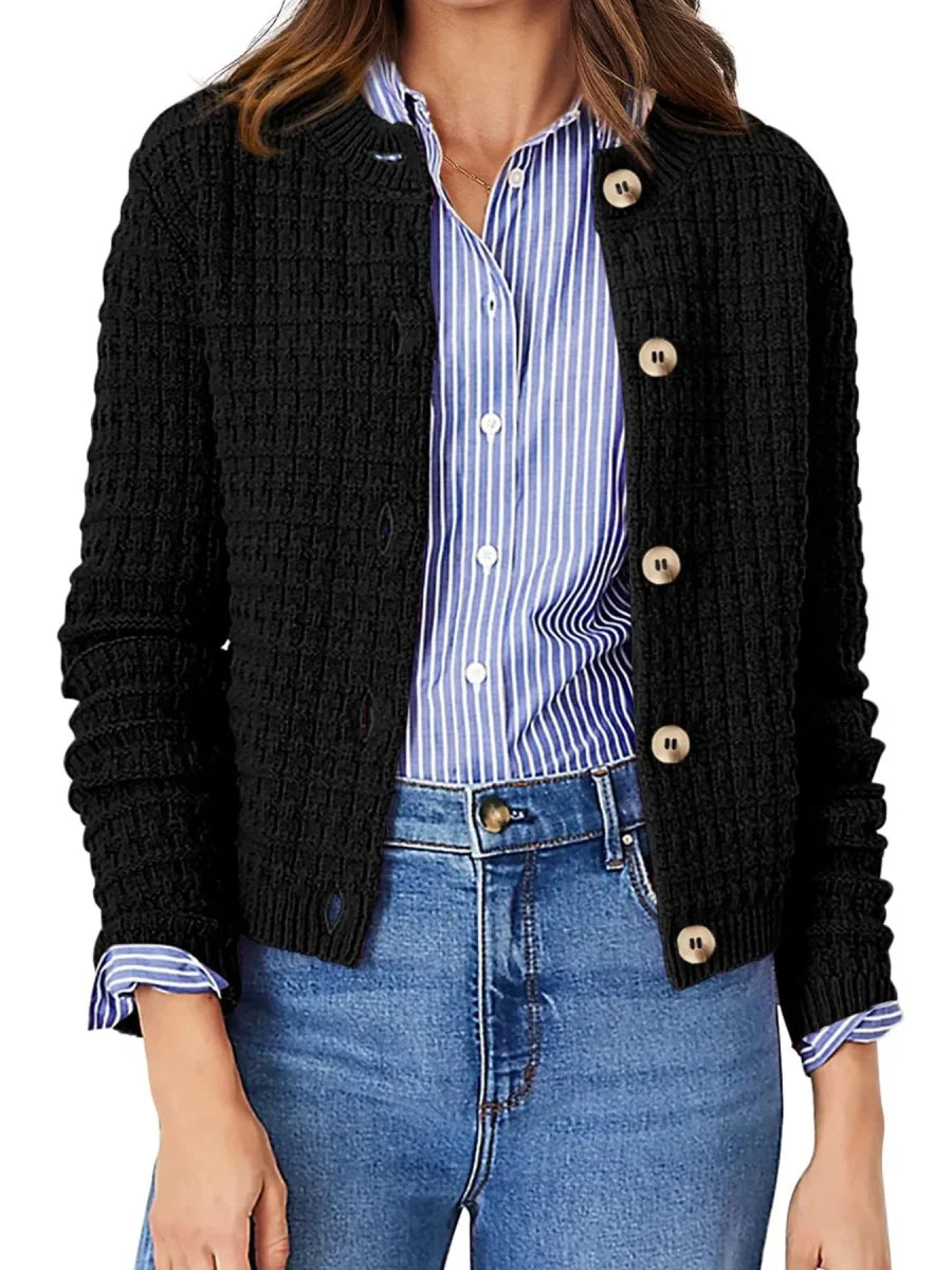 Textured Knit Button-Front Cardigan