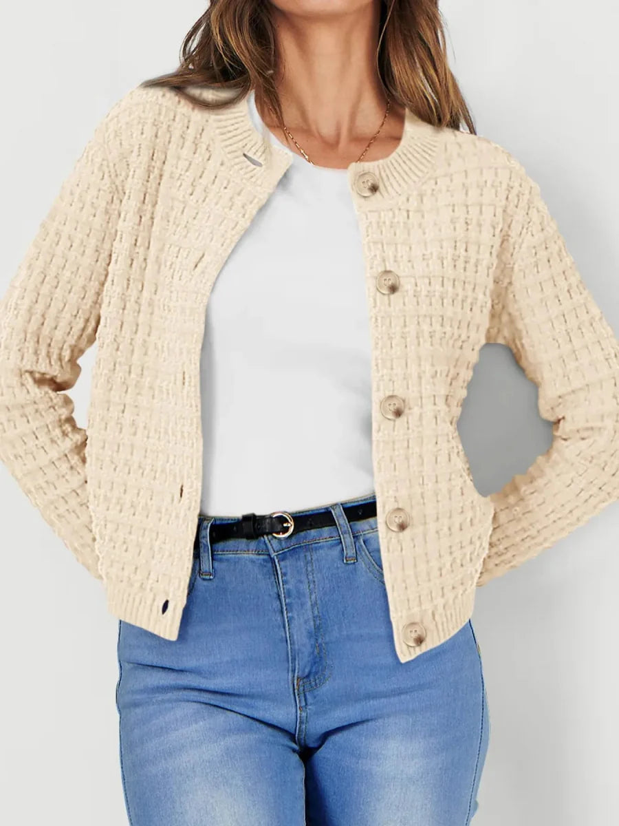 Textured Knit Button-Front Cardigan