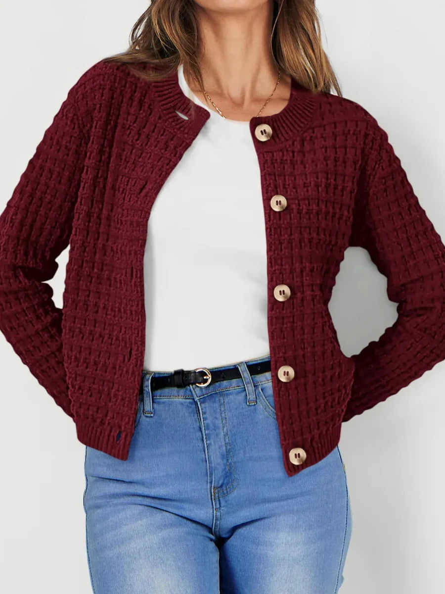 Textured Knit Button-Front Cardigan