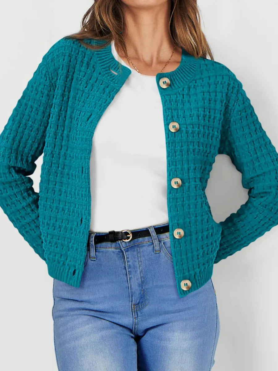 Textured Knit Button-Front Cardigan