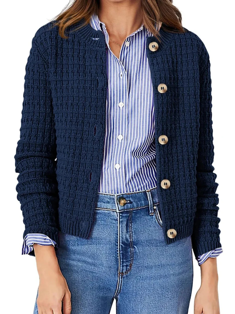 Textured Knit Button-Front Cardigan