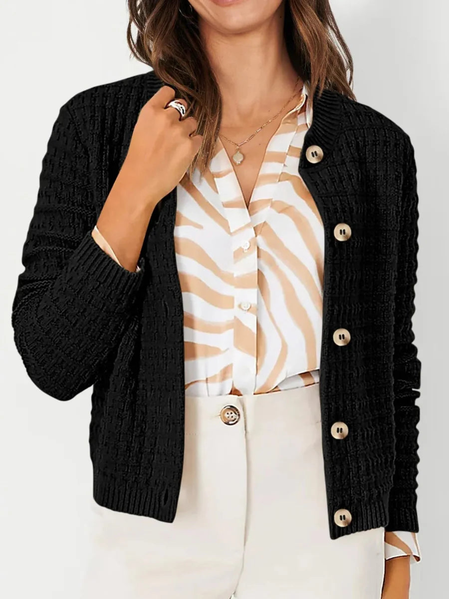 Textured Knit Button-Front Cardigan