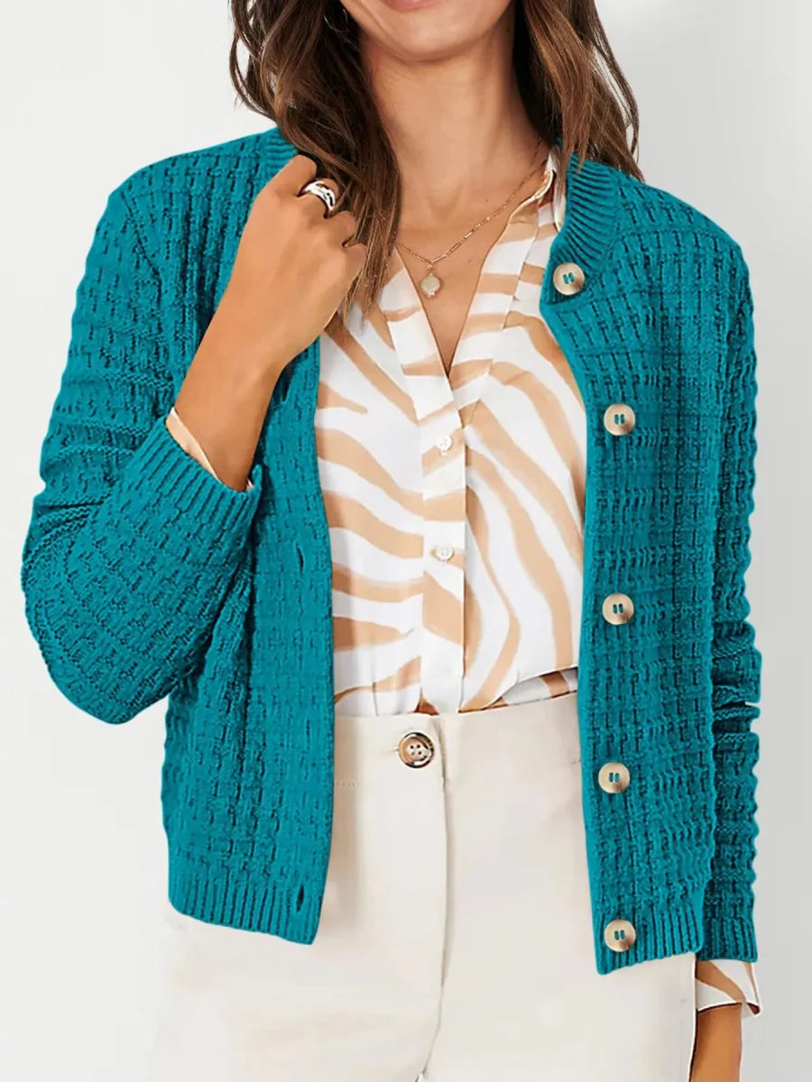 Textured Knit Button-Front Cardigan