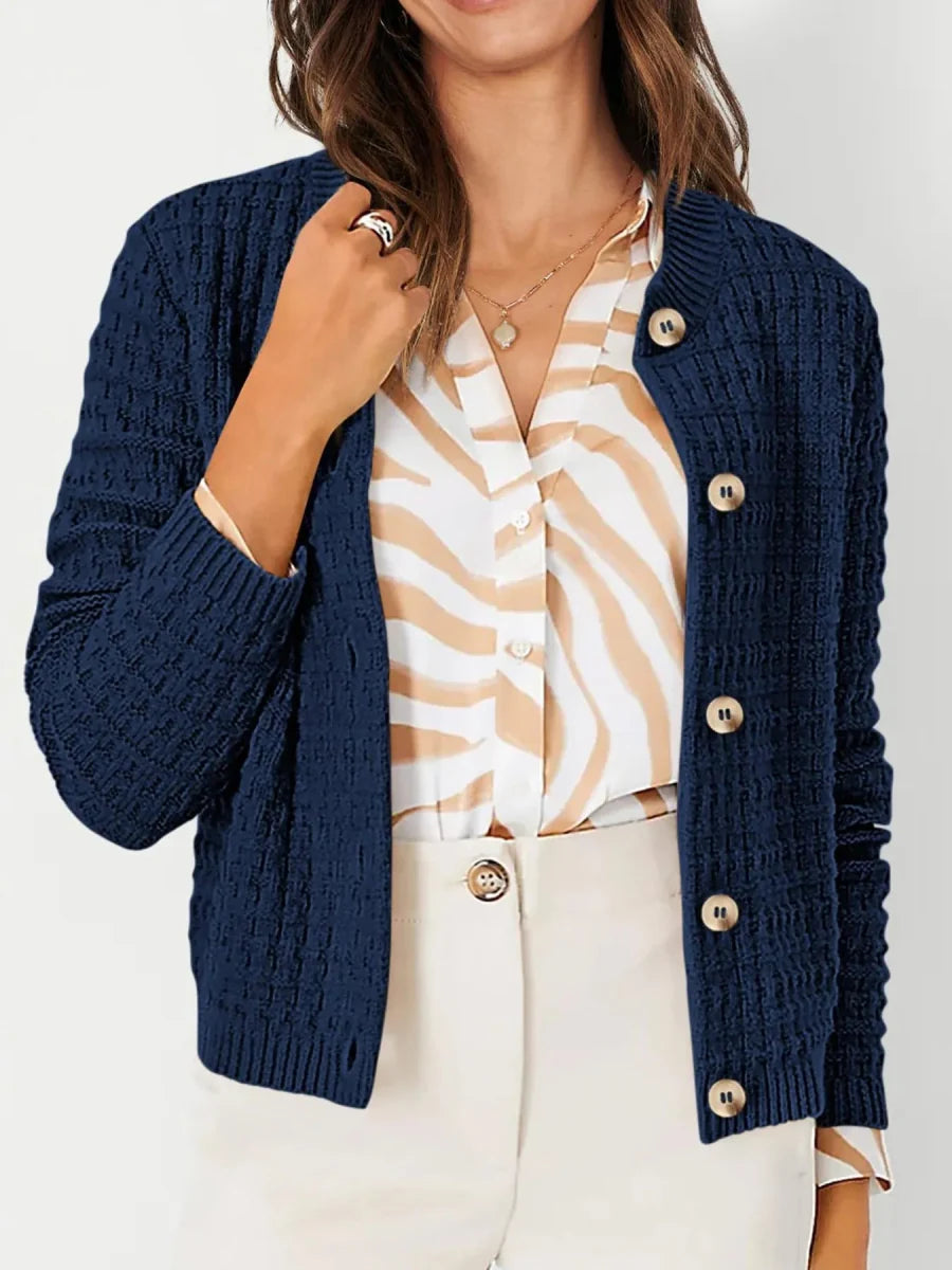 Textured Knit Button-Front Cardigan