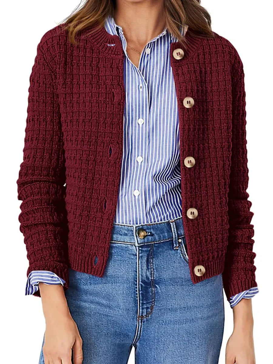 Textured Knit Button-Front Cardigan