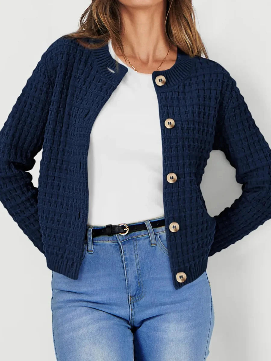 Textured Knit Button-Front Cardigan