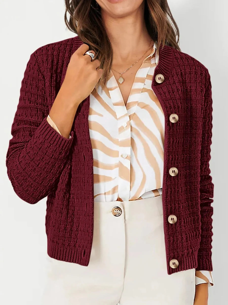 Textured Knit Button-Front Cardigan
