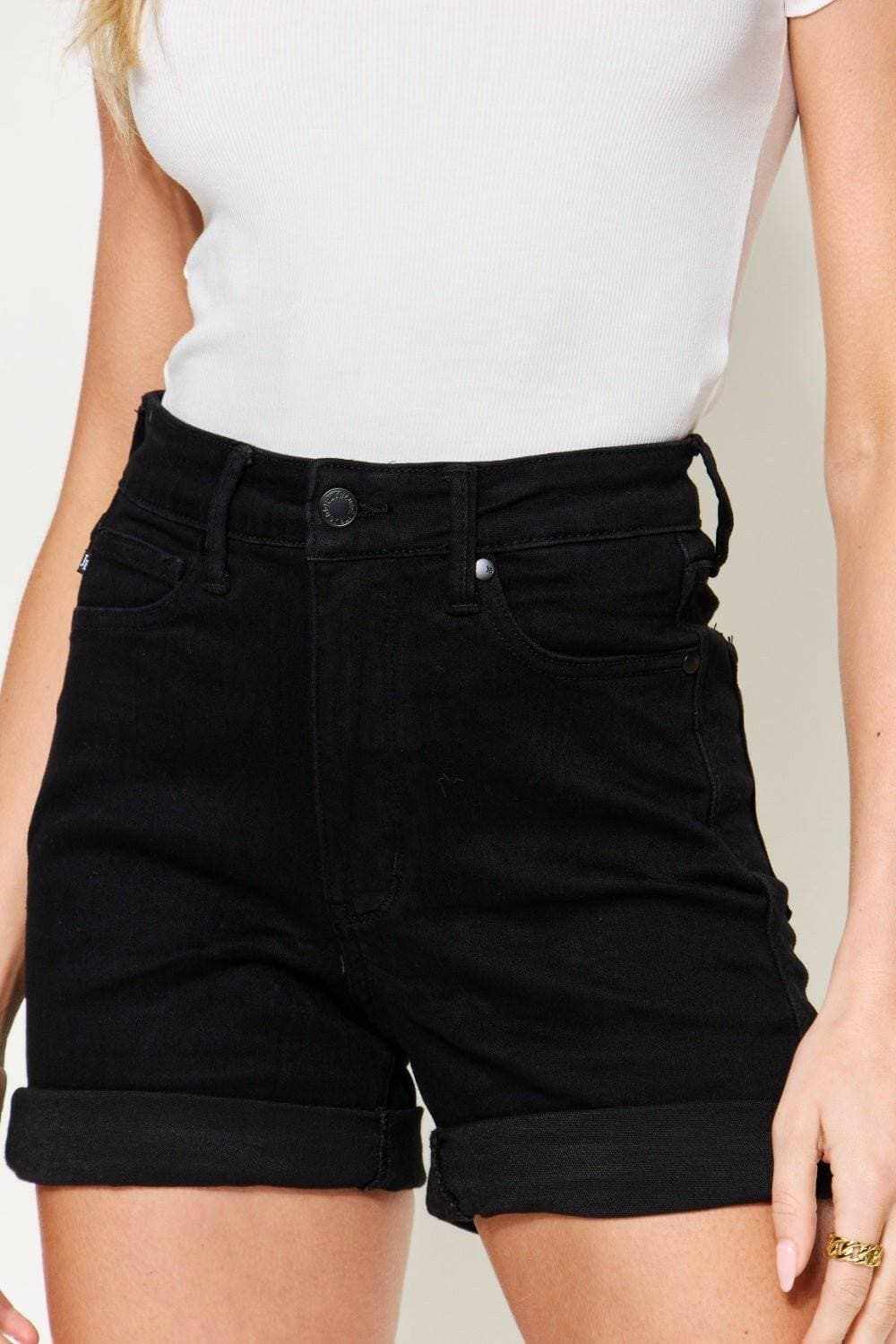 Premium Cuffed high-rise denim shorts by Judy Blue