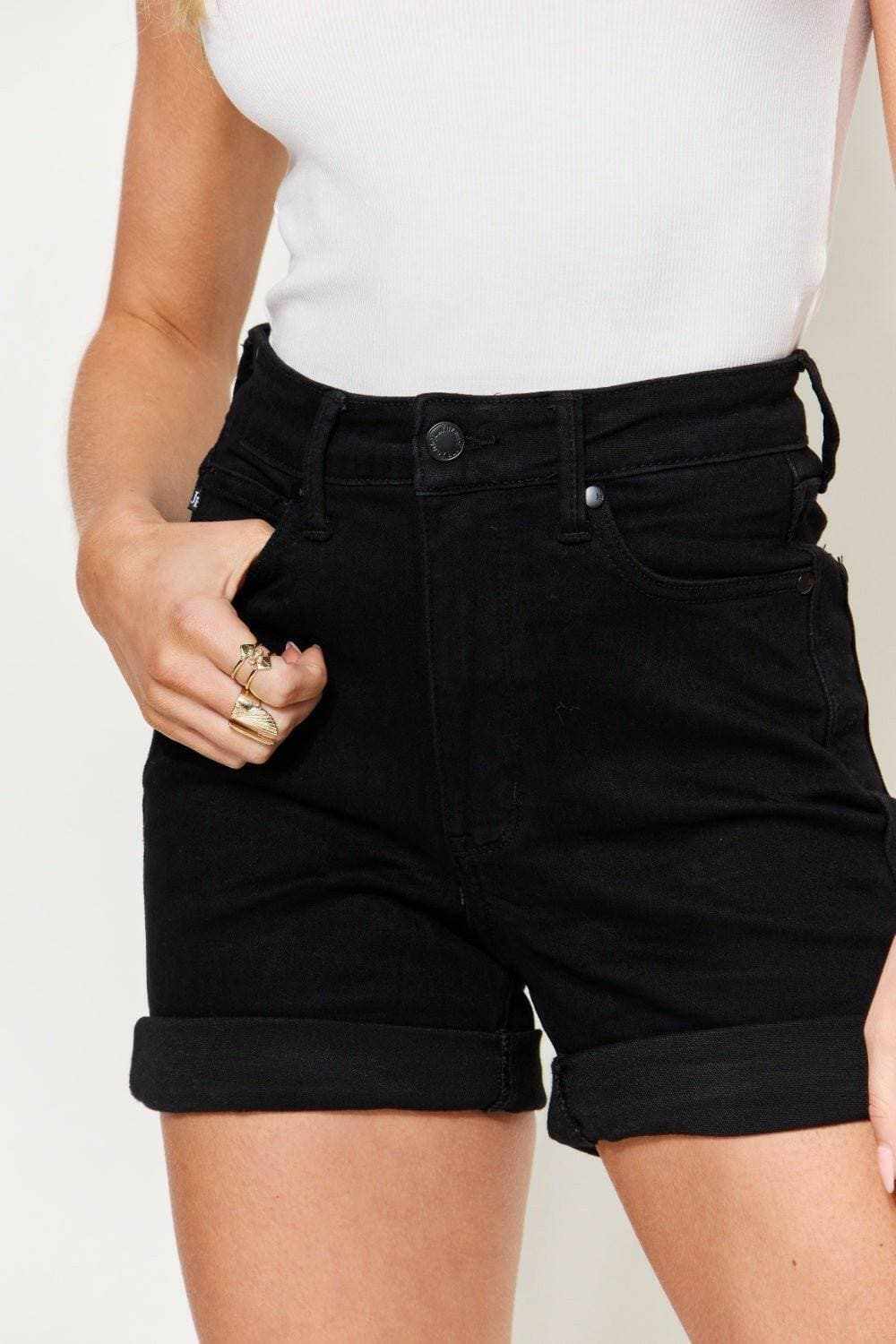 Premium Cuffed high-rise denim shorts by Judy Blue