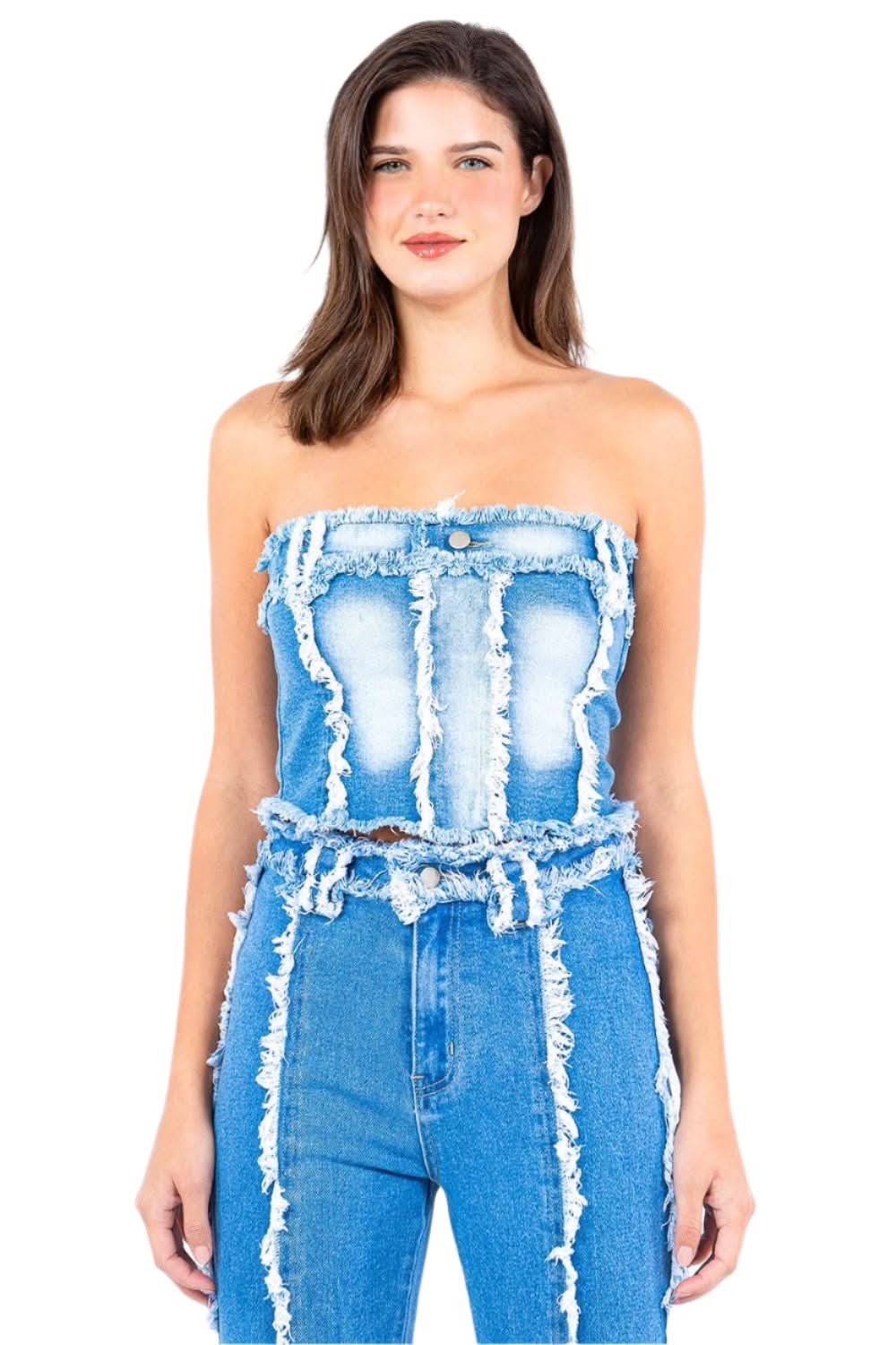 Premium Frayed edge denim corset top