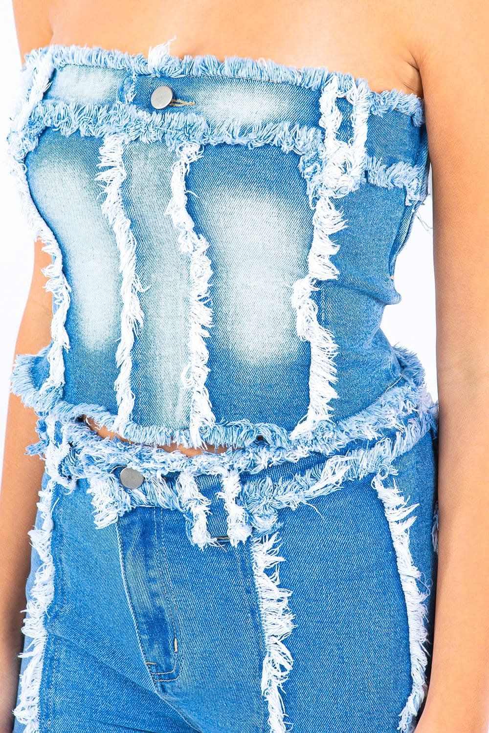 Premium Frayed edge denim corset top