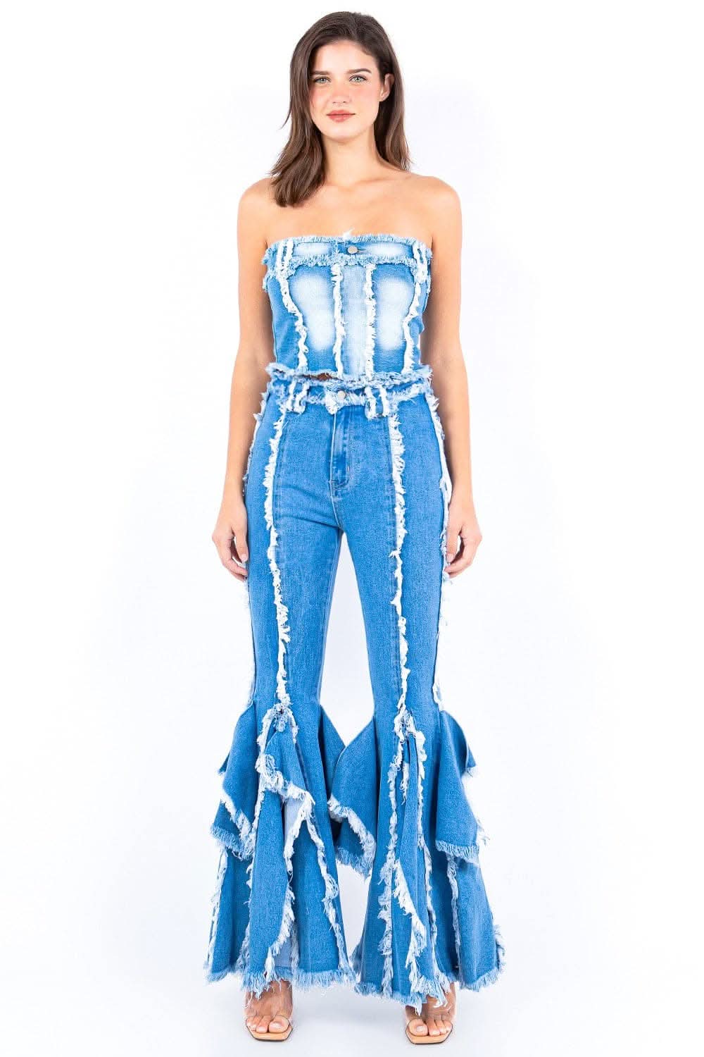 Premium Frayed edge denim corset top