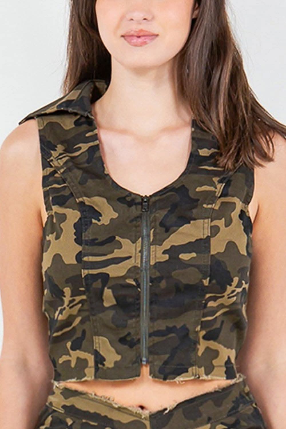 Trendsi American Bazi Camo Cropped Vest - Women's Jeans & Denim Fashion Top
