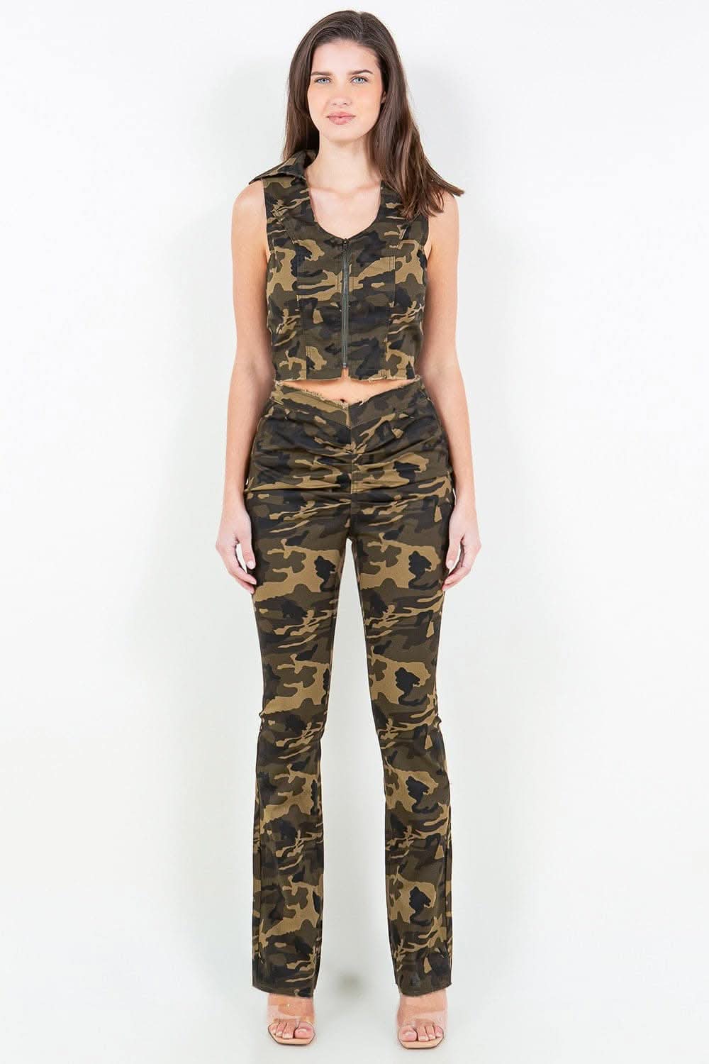 V-cut camo flared pants