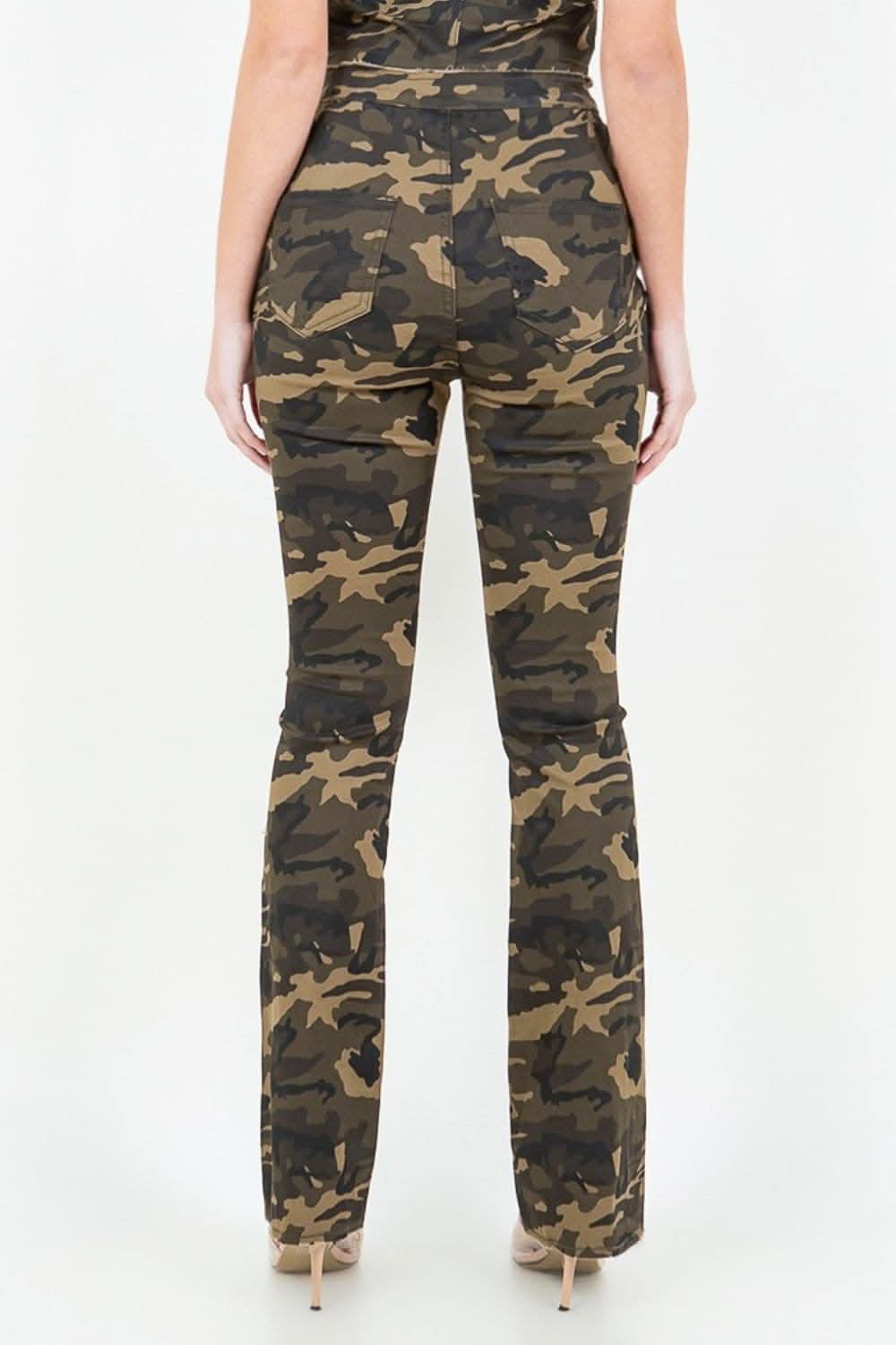 V-cut camo flared pants