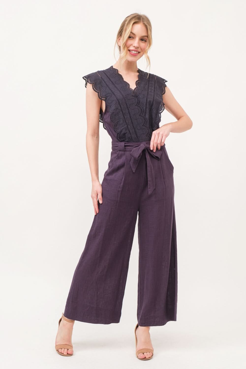 Elegant lace surplice jumpsuit