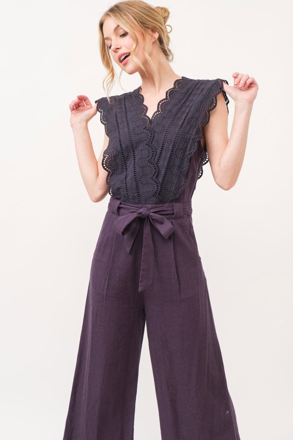 Elegant lace surplice jumpsuit