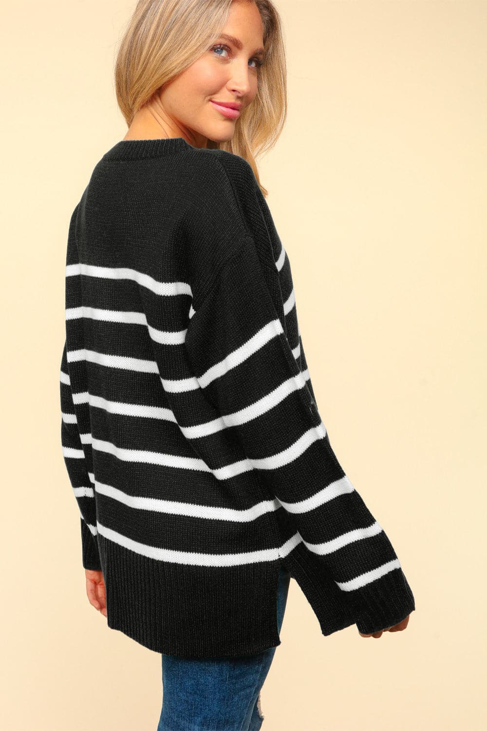 Modern Striped Side Slit Sweater