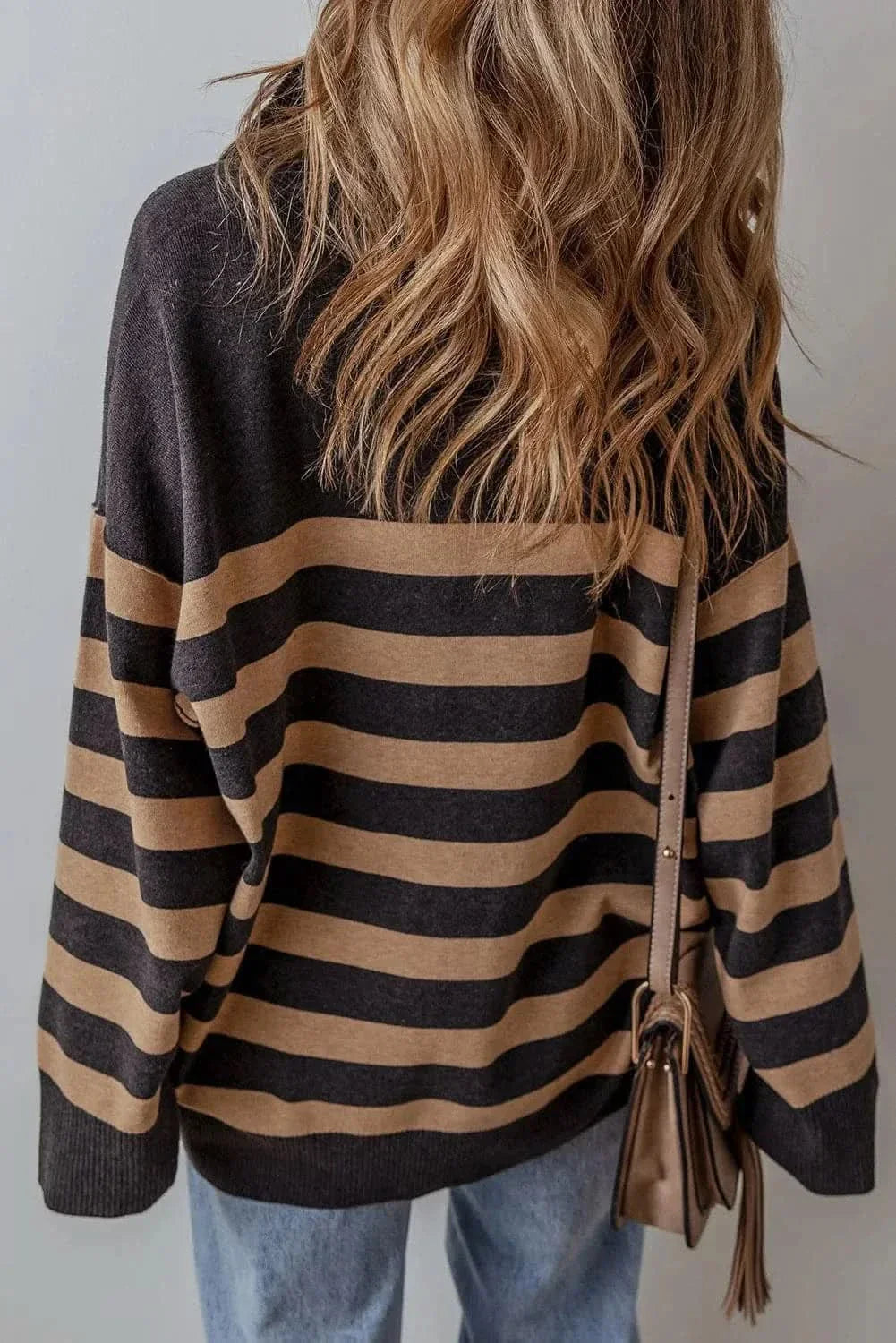 Chic striped half zip knit top