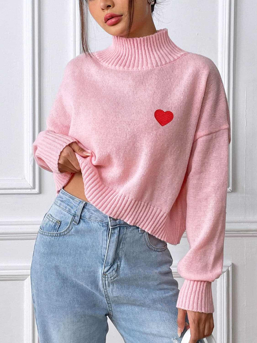 Cozy heart turtleneck sweater
