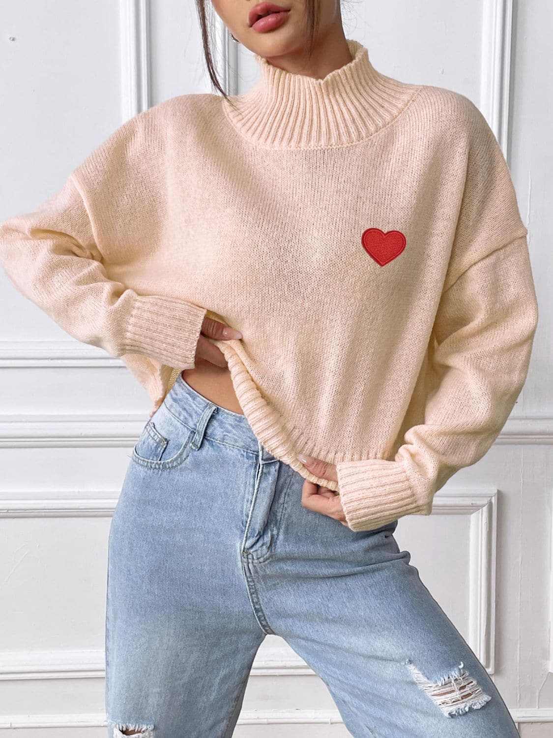 Cozy heart turtleneck sweater