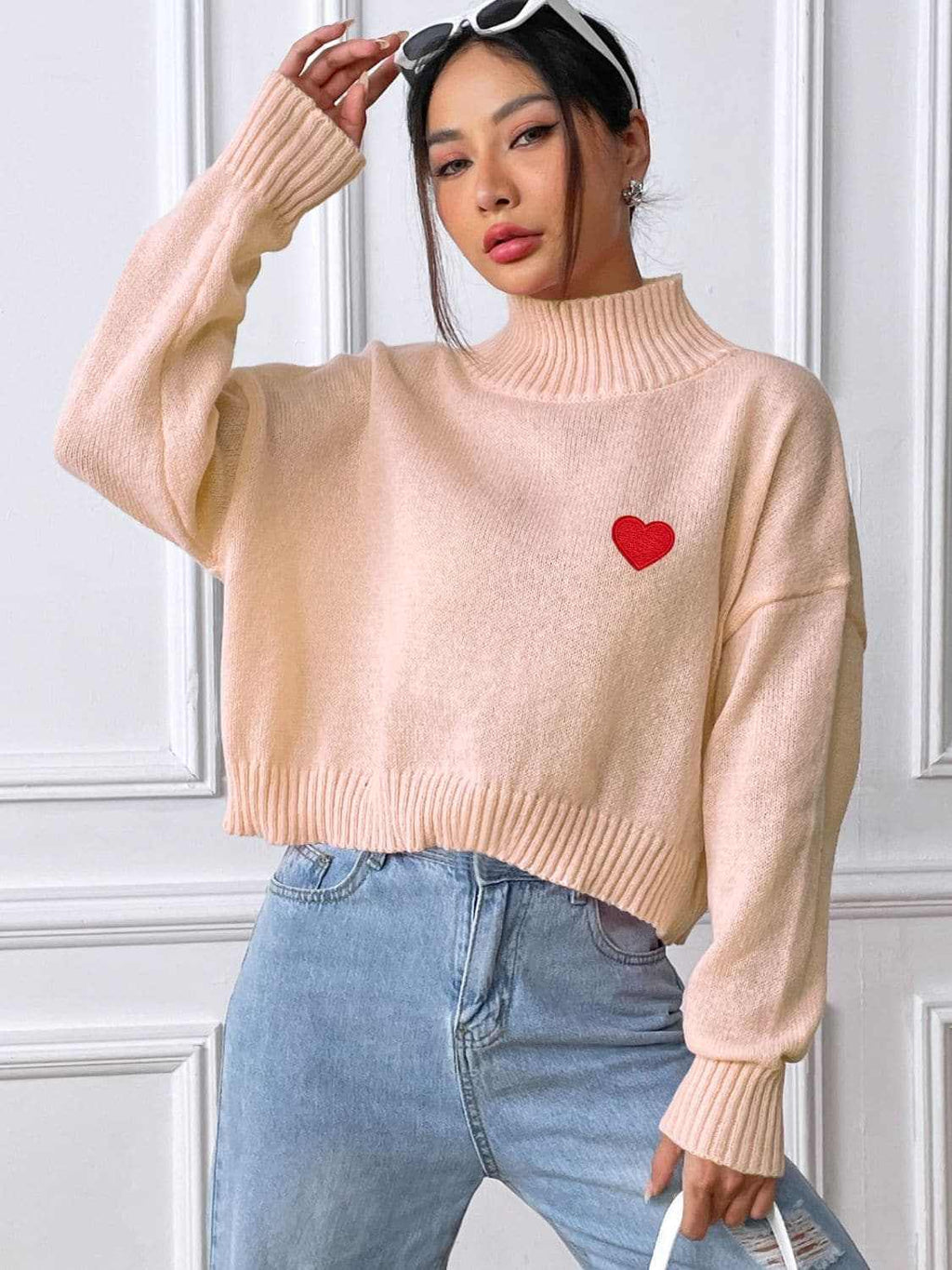 Cozy heart turtleneck sweater