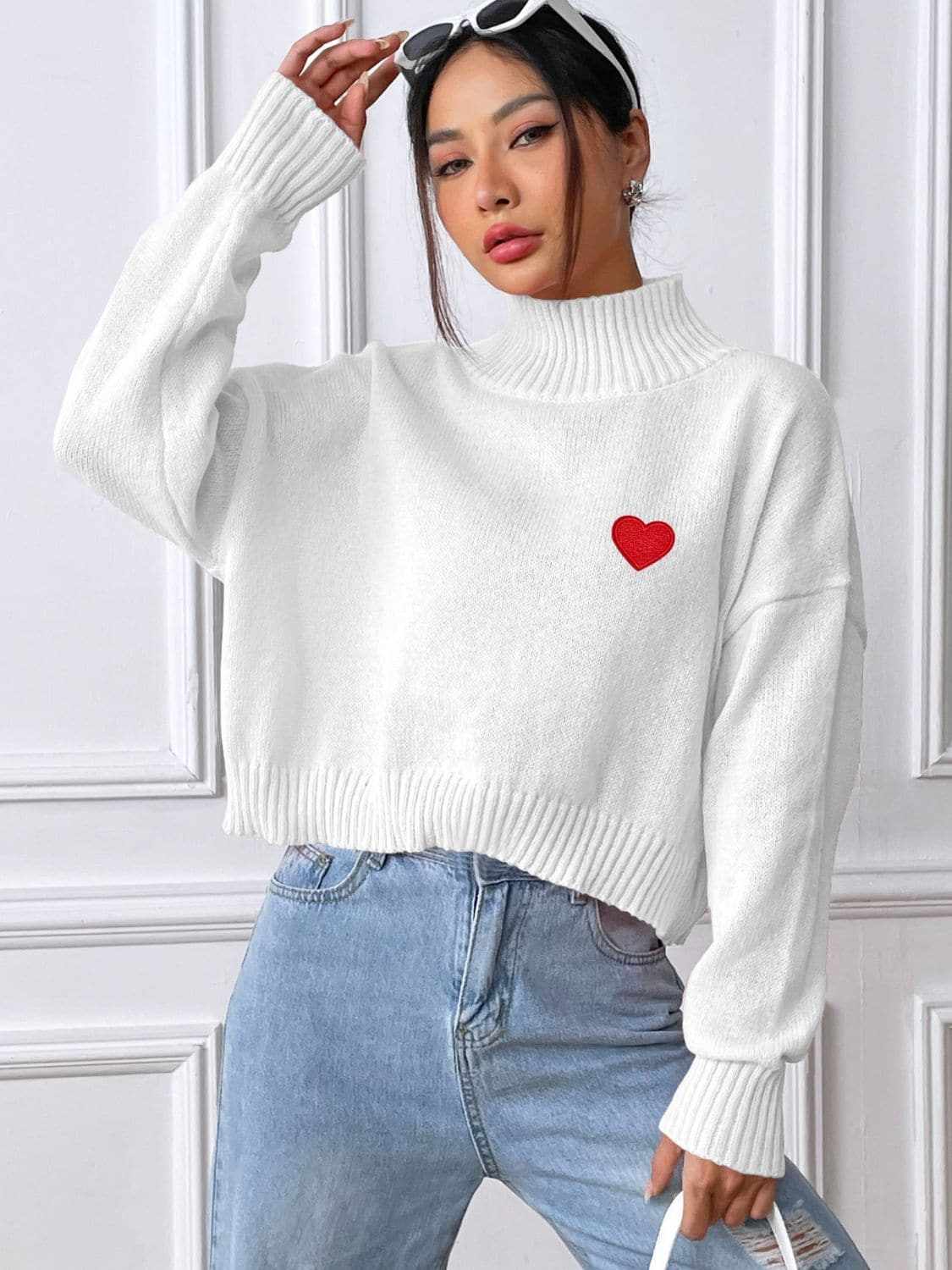 Cozy heart turtleneck sweater