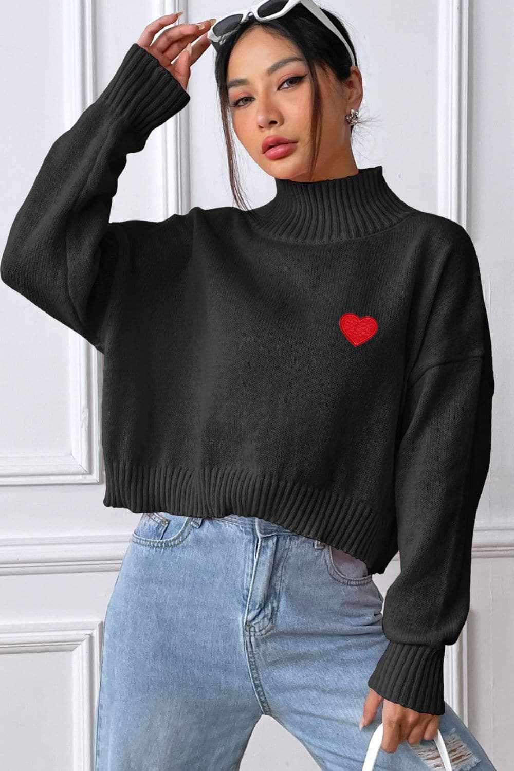 Cozy heart turtleneck sweater