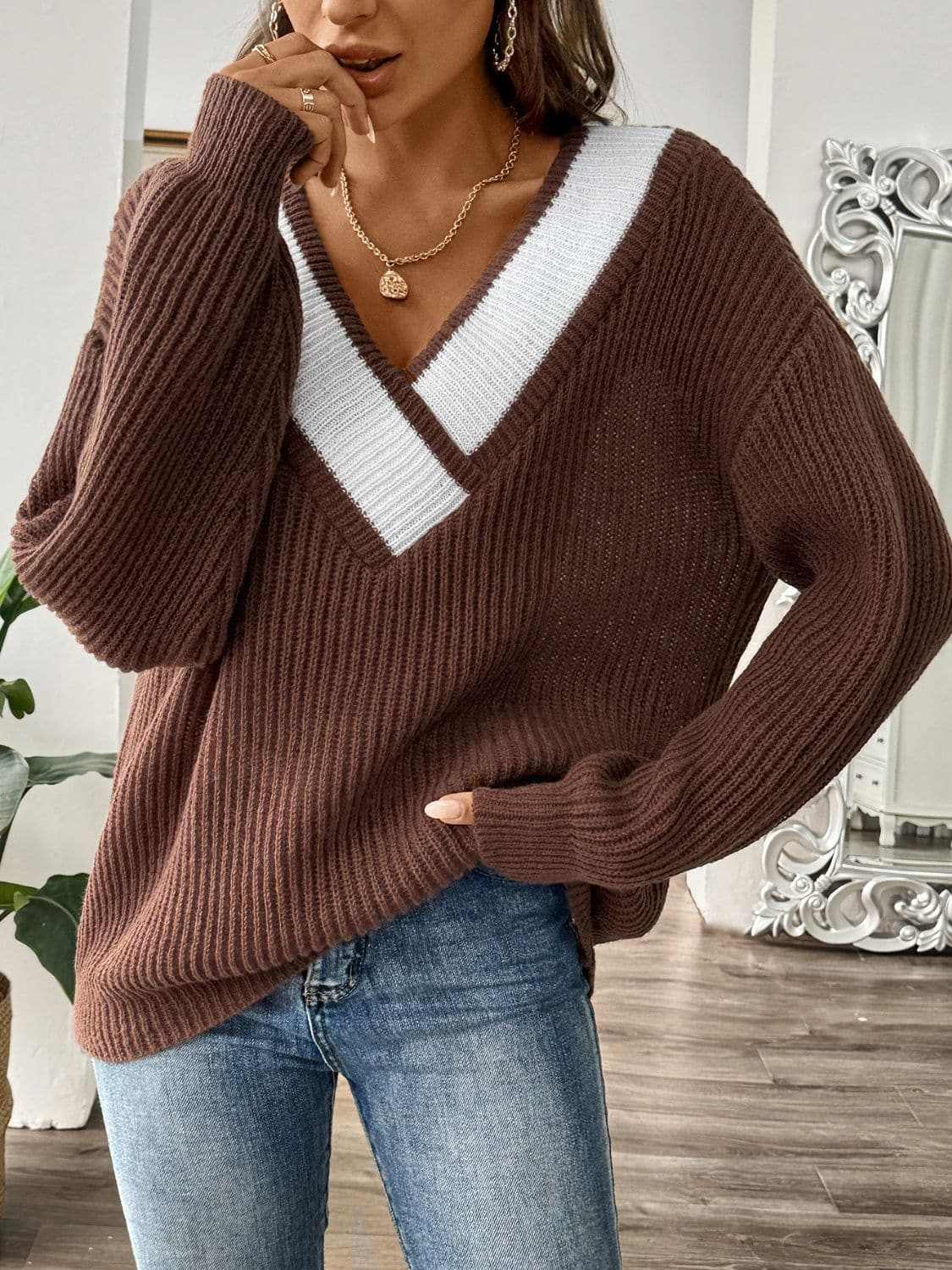 Color Block Long Sleeve Sweater
