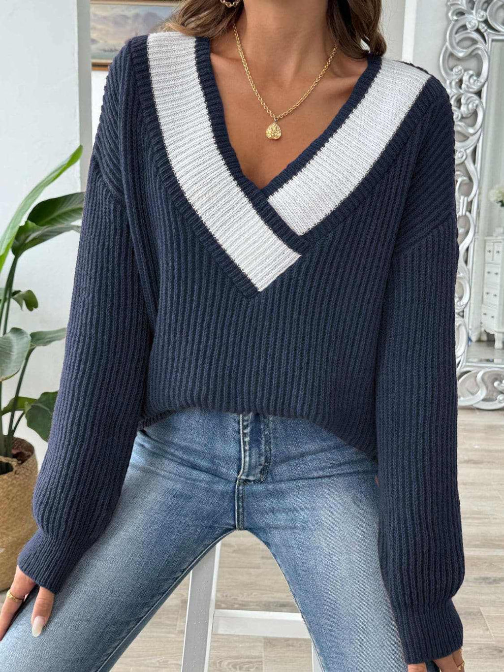 Color Block Long Sleeve Sweater