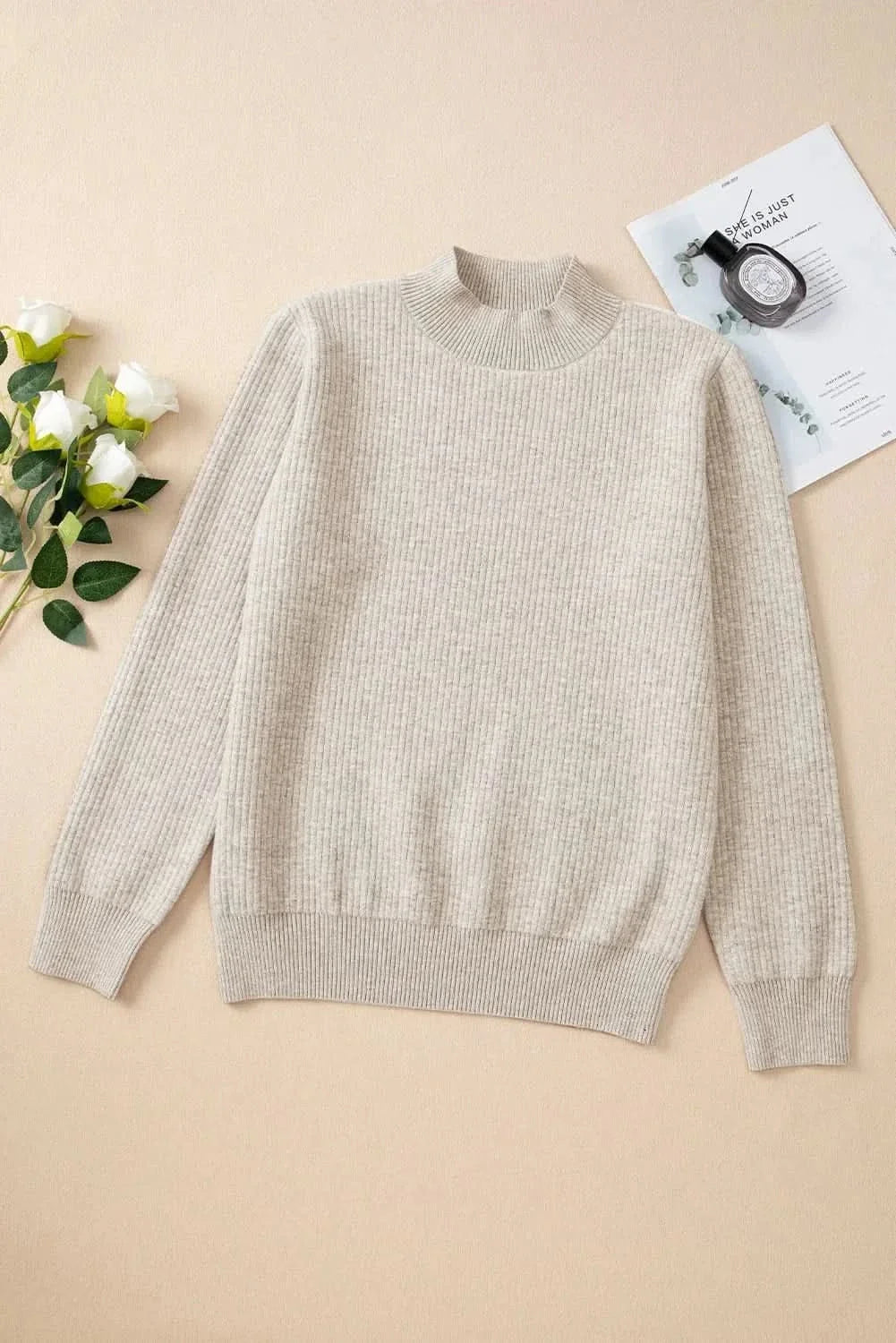 Cozy mock neck long sleeve sweater