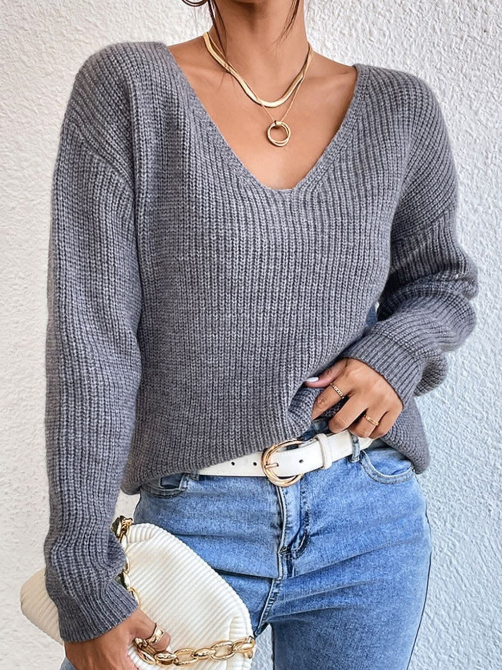 Lace crisscross v-neck sweater