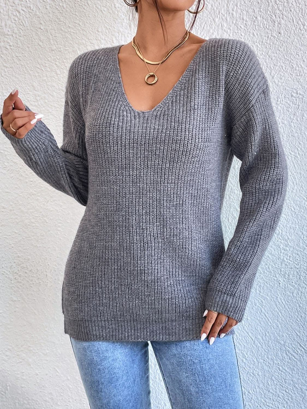 Lace crisscross v-neck sweater