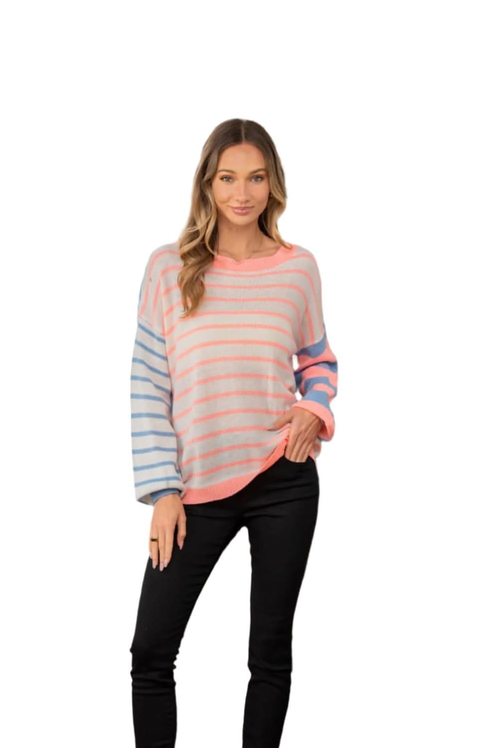 Sew In Love Full Size Striped Dropped Shoulder Sweater