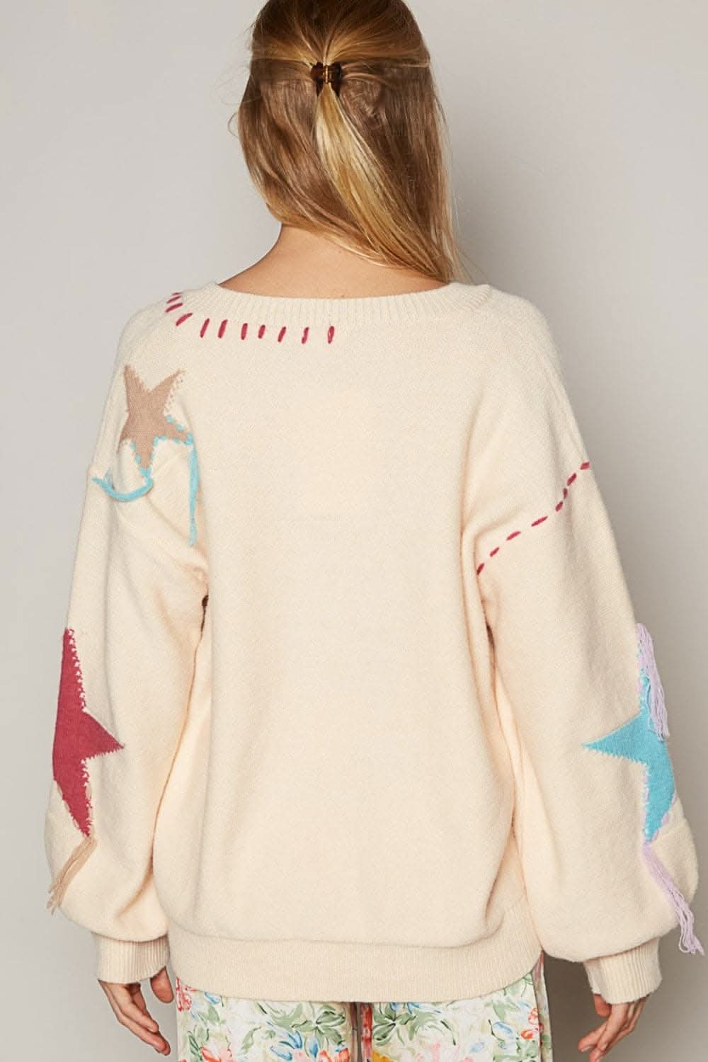 Starry fringe v-neck sweater