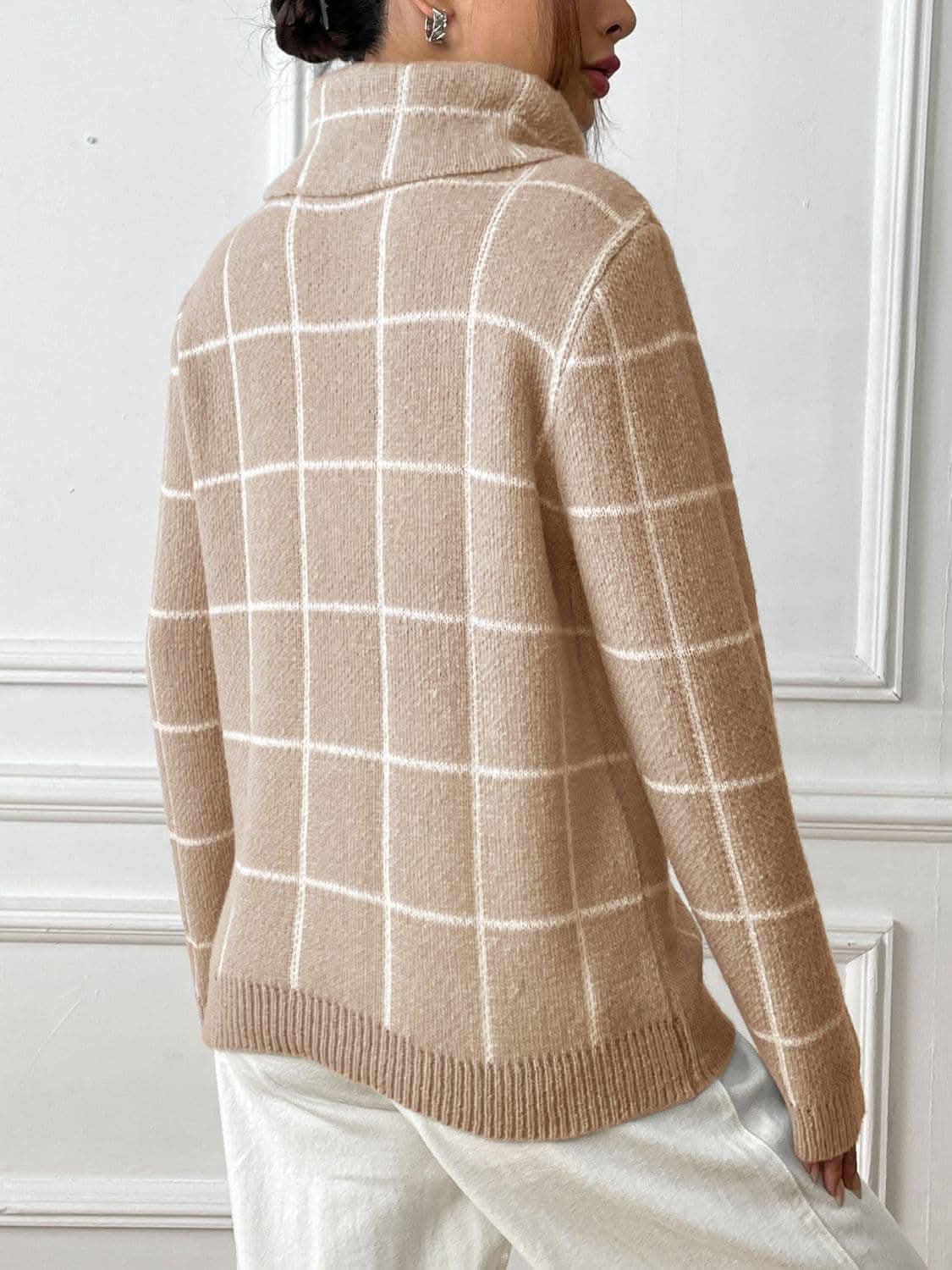 Cozy plaid turtleneck sweater