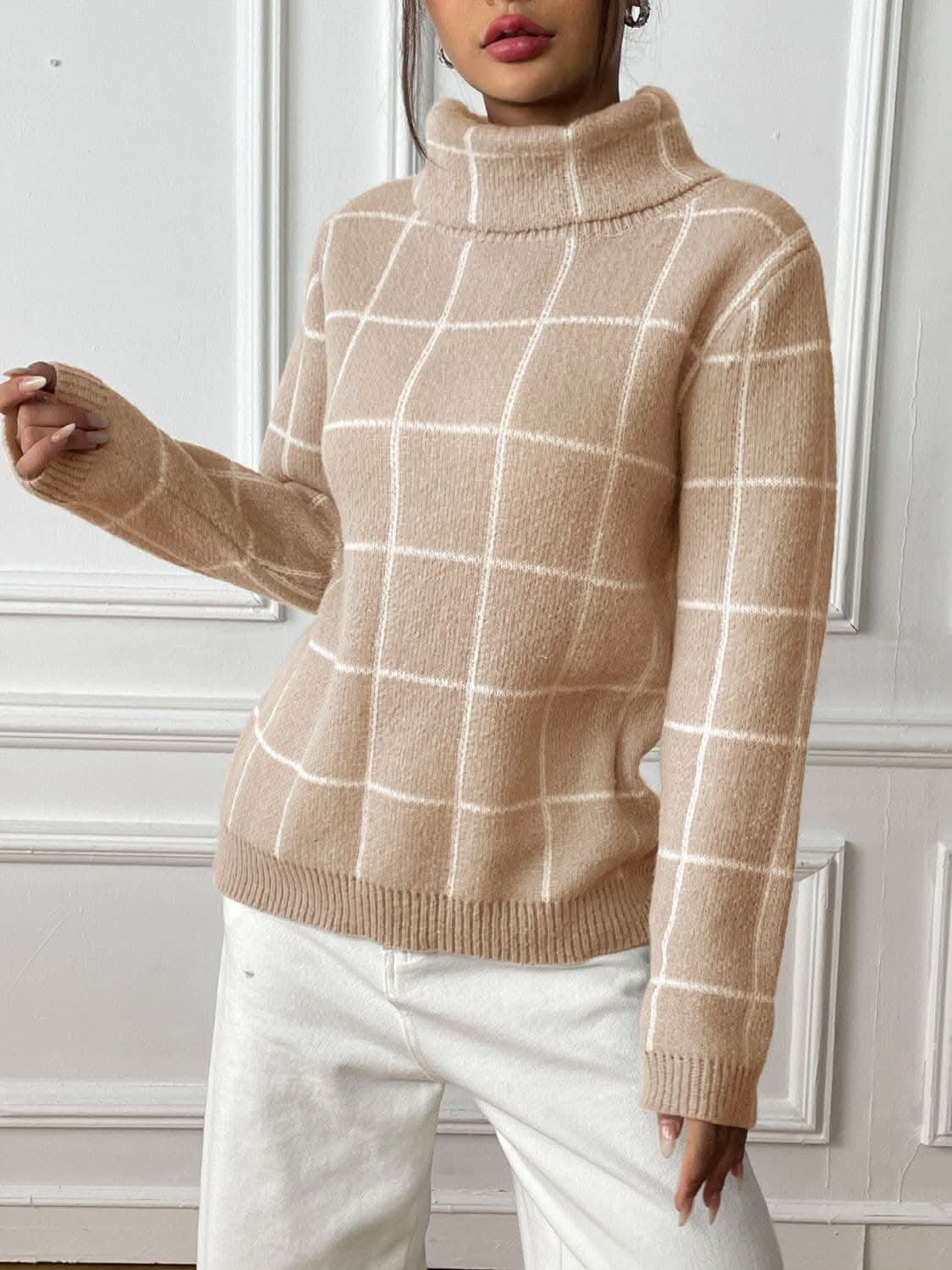 Cozy plaid turtleneck sweater