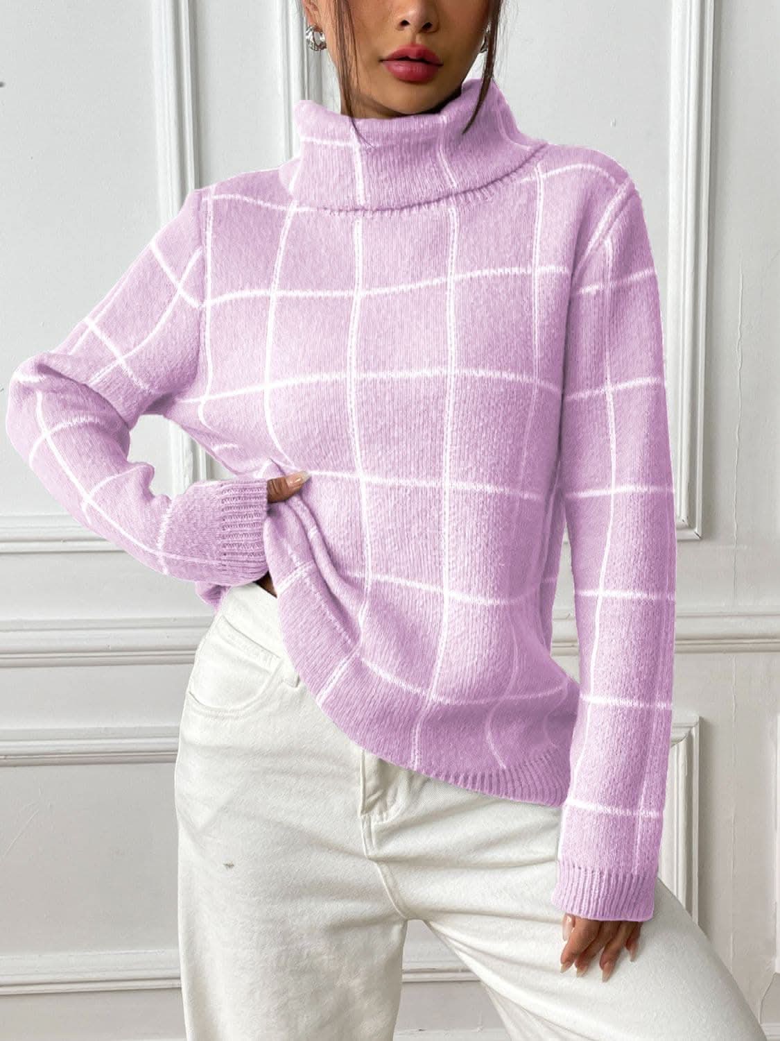 Cozy plaid turtleneck sweater