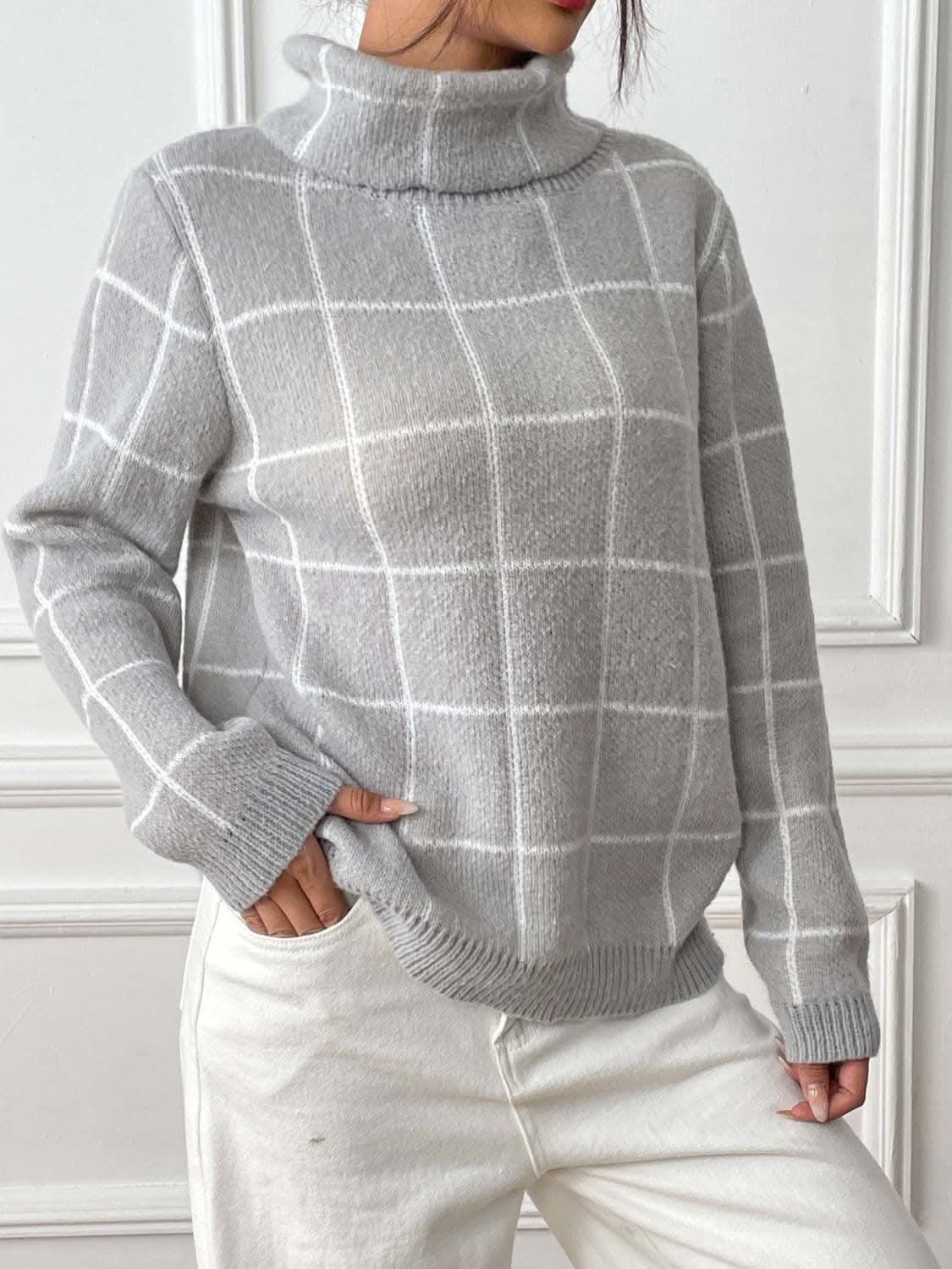 Cozy plaid turtleneck sweater