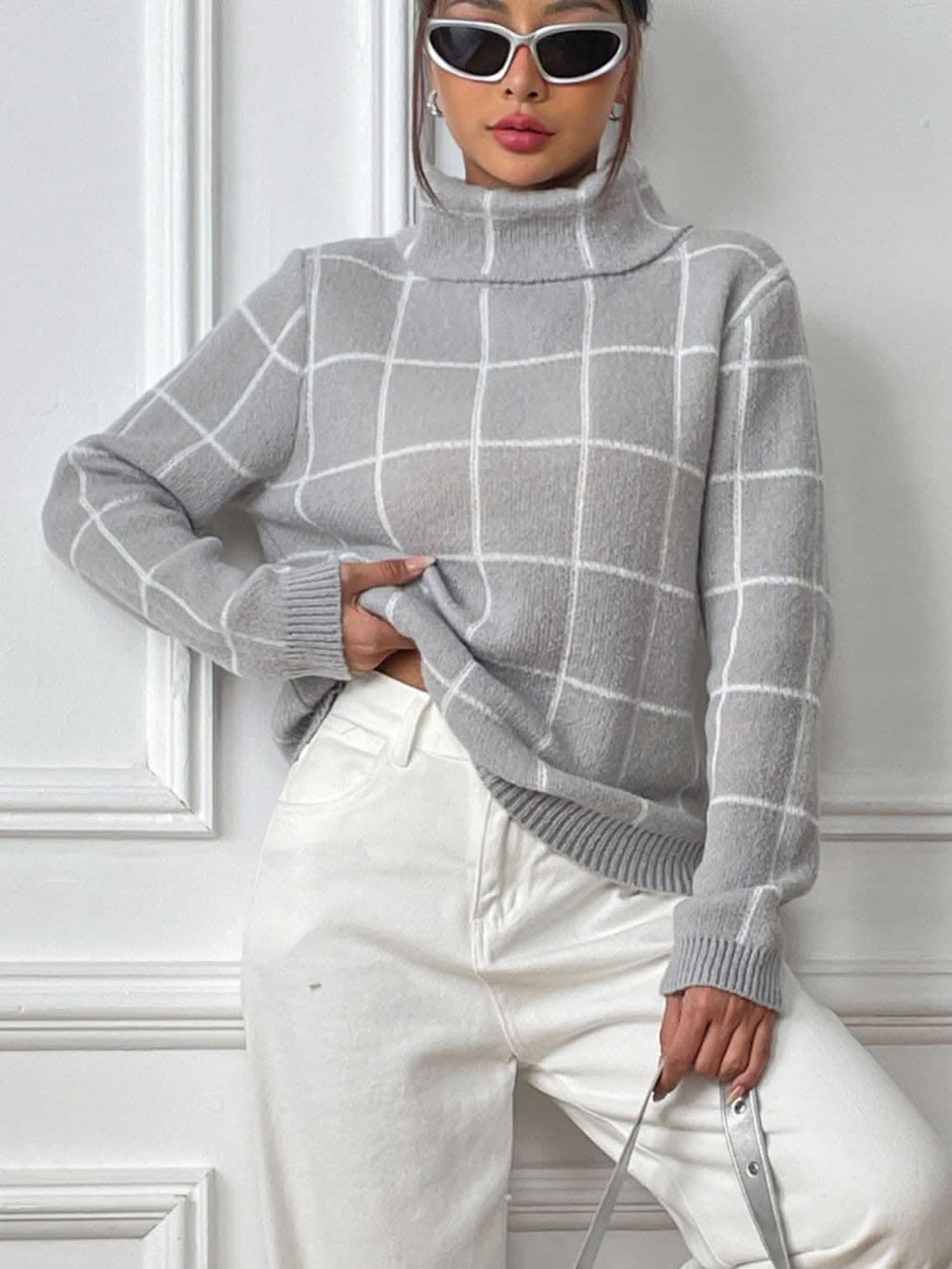 Cozy plaid turtleneck sweater
