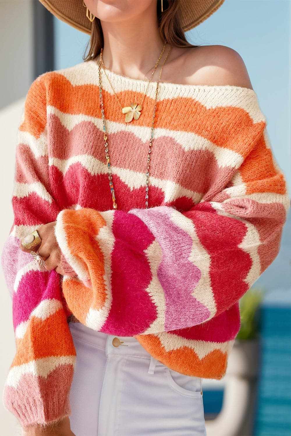 Chic boat neck knit sweater