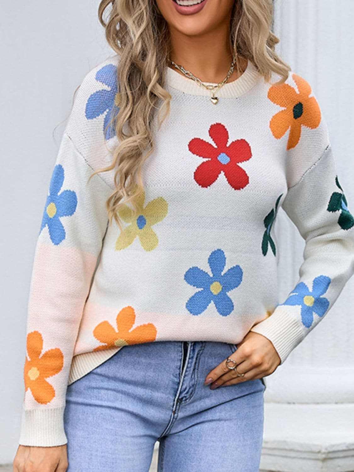 Floral Knit Sweater - Long Sleeve