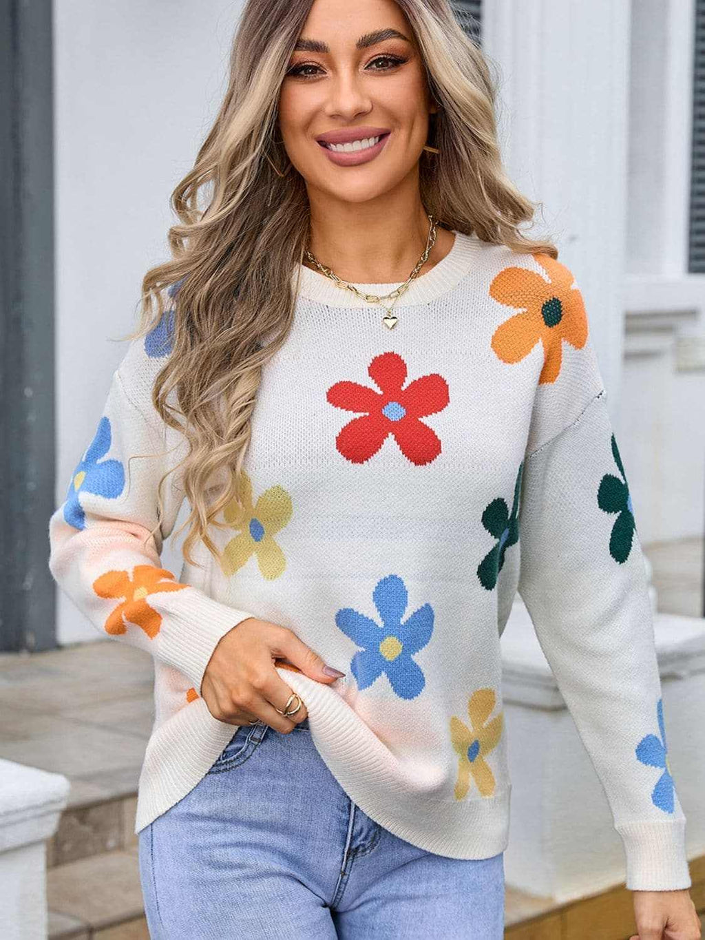 Floral Knit Sweater - Long Sleeve